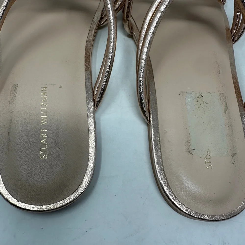 Stuart Weitzman Twist Knot Sandal Womens 8.5 Rose Gold Leather Flats Retail $350